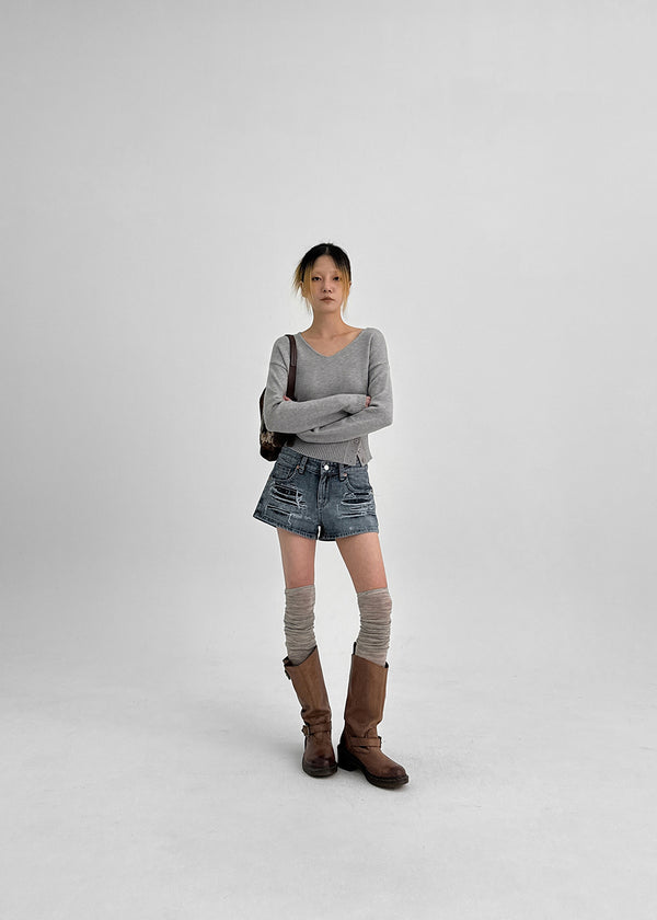 Lanq Damaged Denim Shorts