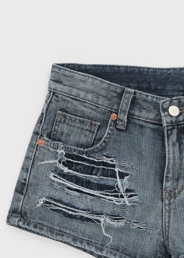Lanq Damaged Denim Shorts