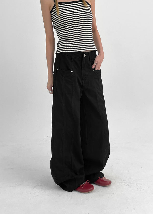 Rutum Cut-out Pocket Wide Cotton Pants