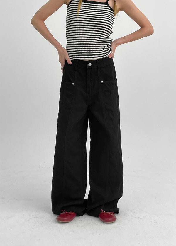 Rutum Cut-out Pocket Wide Cotton Pants
