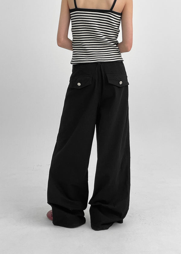 Rutum Cut-out Pocket Wide Cotton Pants