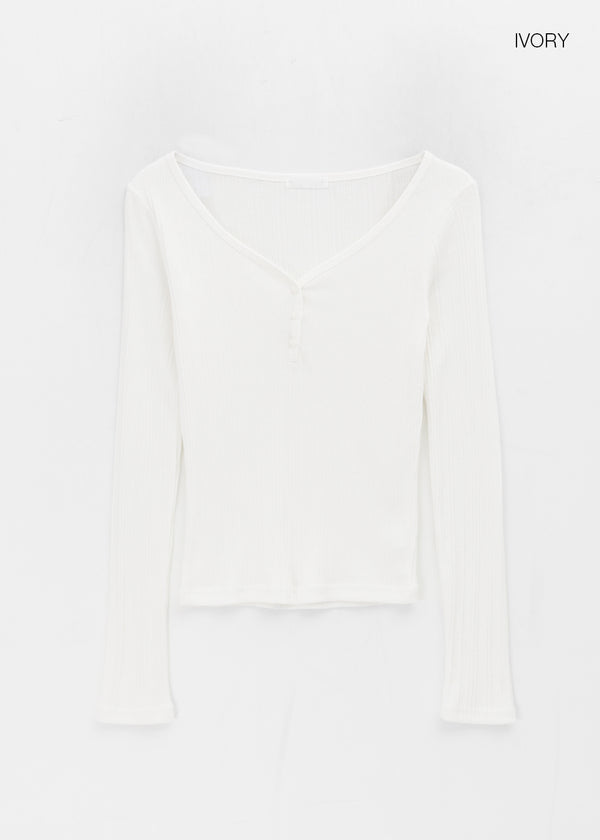 Netsua V-neck Button-up Long-sleeve T-shirt