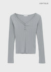 Netsua V-neck Button-up Long-sleeve T-shirt