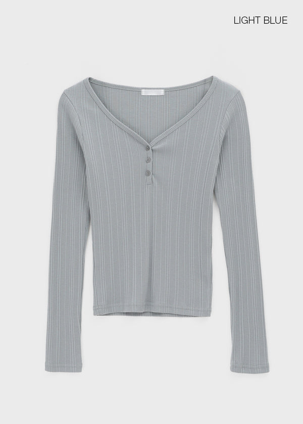 Netsua V-neck Button-up Long-sleeve T-shirt