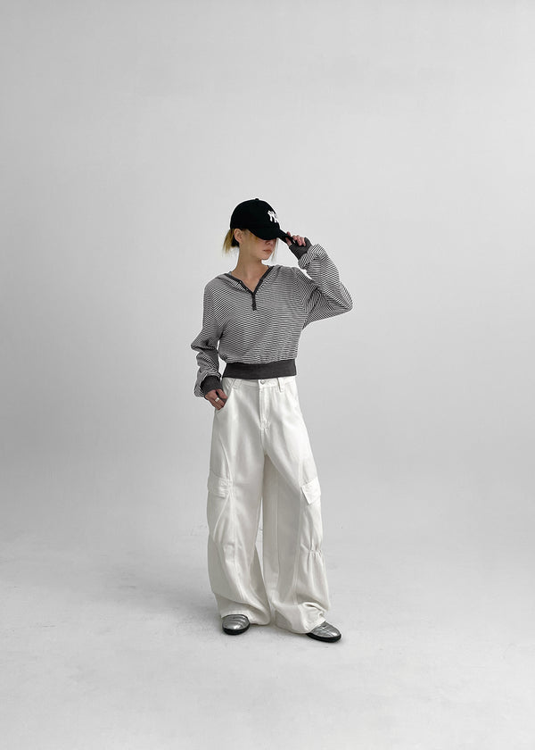 Rocker Henley Neck Striped Hooded Long Sleeve T-shirt