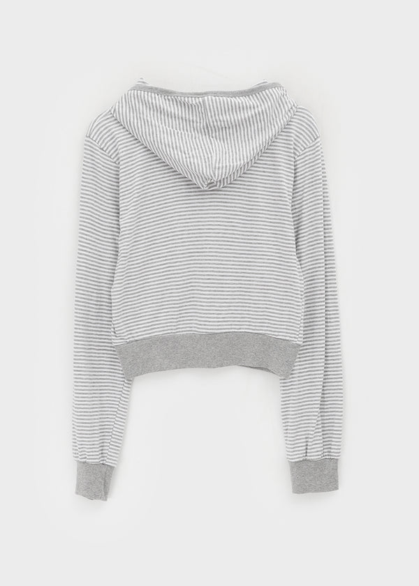 Rocker Henley Neck Striped Hooded Long Sleeve T-shirt