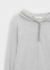 Rocker Henley Neck Striped Hooded Long Sleeve T-shirt