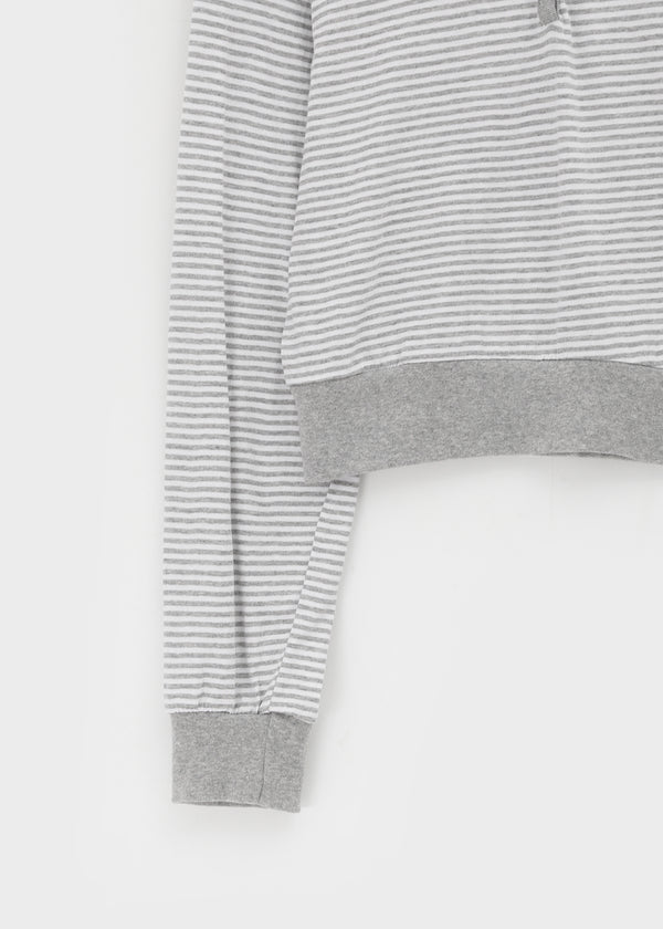 Rocker Henley Neck Striped Hooded Long Sleeve T-shirt