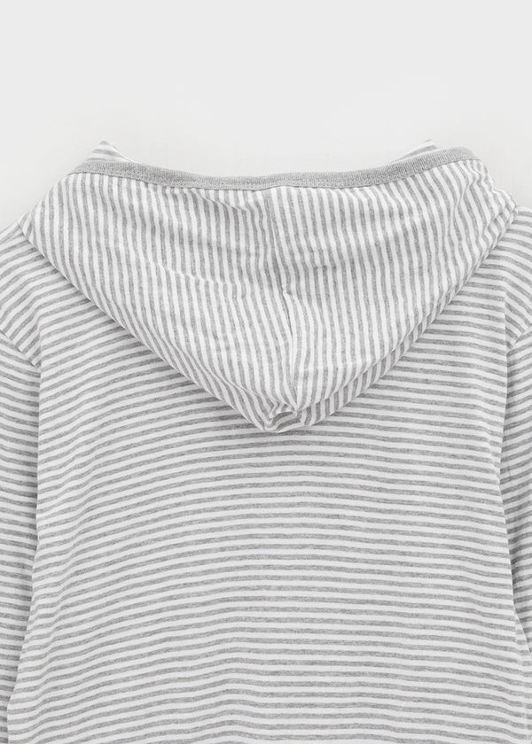 Rocker Henley Neck Striped Hooded Long Sleeve T-shirt