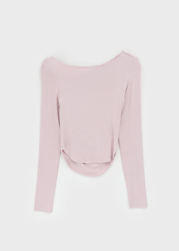 Parsley Rounding Unbalanced Shirring Long Sleeve T-shirt