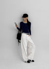 Pantone Back Embroidered Wide Cotton Pants