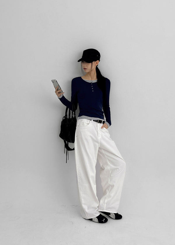 Pantone Back Embroidered Wide Cotton Pants