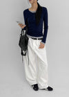Pantone Back Embroidered Wide Cotton Pants