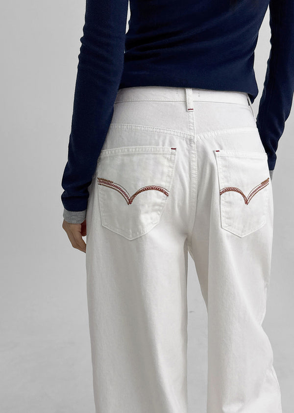 Pantone Back Embroidered Wide Cotton Pants