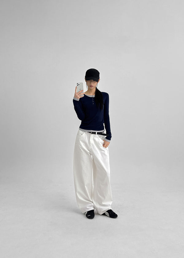 Pantone Back Embroidered Wide Cotton Pants