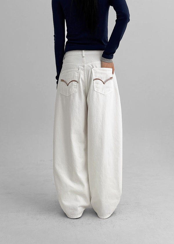 Pantone Back Embroidered Wide Cotton Pants