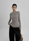 Rib Boatneck Knit Top & Muffler Set