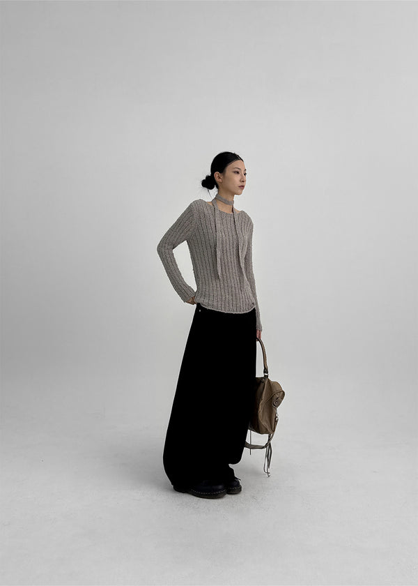 Rib Boatneck Knit Top & Muffler Set