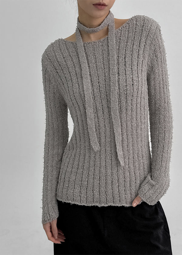 Rib Boatneck Knit Top & Muffler Set