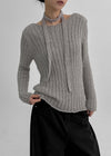 Rib Boatneck Knit Top & Muffler Set