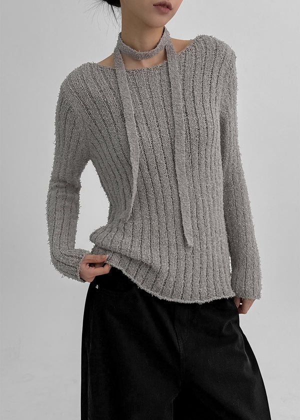 Rib Boatneck Knit Top & Muffler Set
