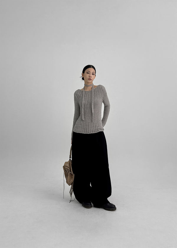 Rib Boatneck Knit Top & Muffler Set