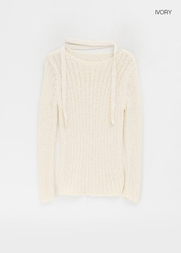 Rib Boatneck Knit Top & Muffler Set