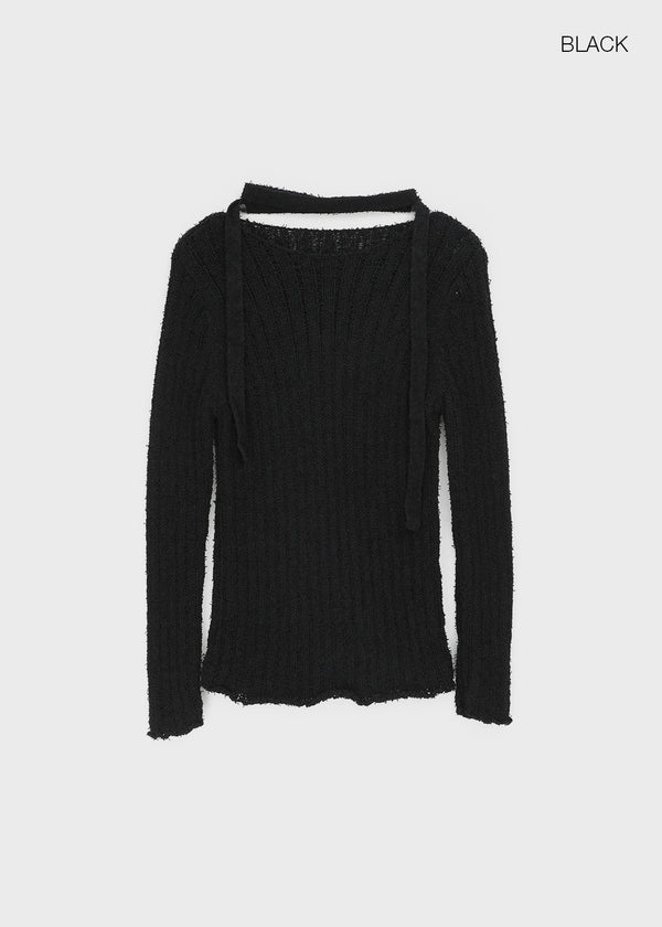 Rib Boatneck Knit Top & Muffler Set