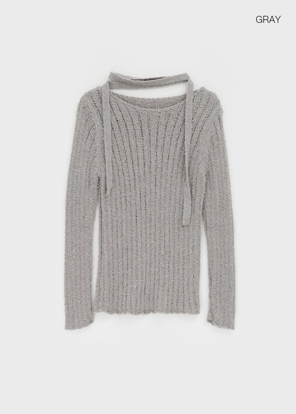 Rib Boatneck Knit Top & Muffler Set