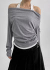 Canny Halter Layered Off-shoulder Long Sleeve T-shirt