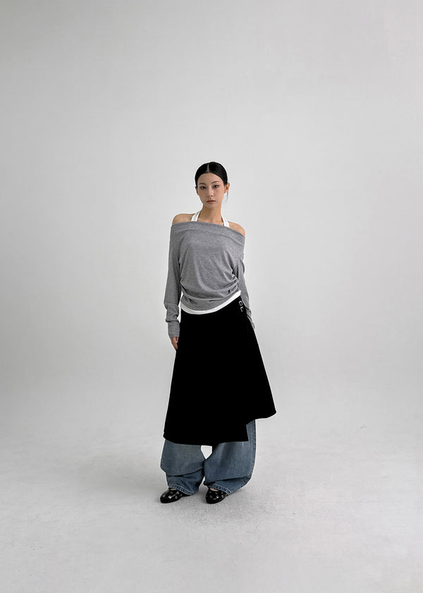 Canny Halter Layered Off-shoulder Long Sleeve T-shirt