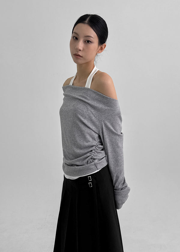 Canny Halter Layered Off-shoulder Long Sleeve T-shirt