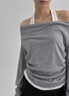 Canny Halter Layered Off-shoulder Long Sleeve T-shirt