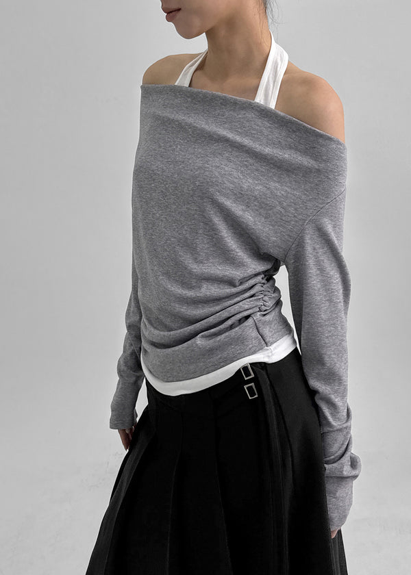 Canny Halter Layered Off-shoulder Long Sleeve T-shirt