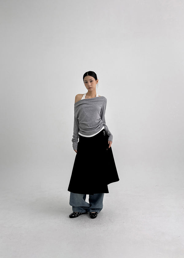 Canny Halter Layered Off-shoulder Long Sleeve T-shirt