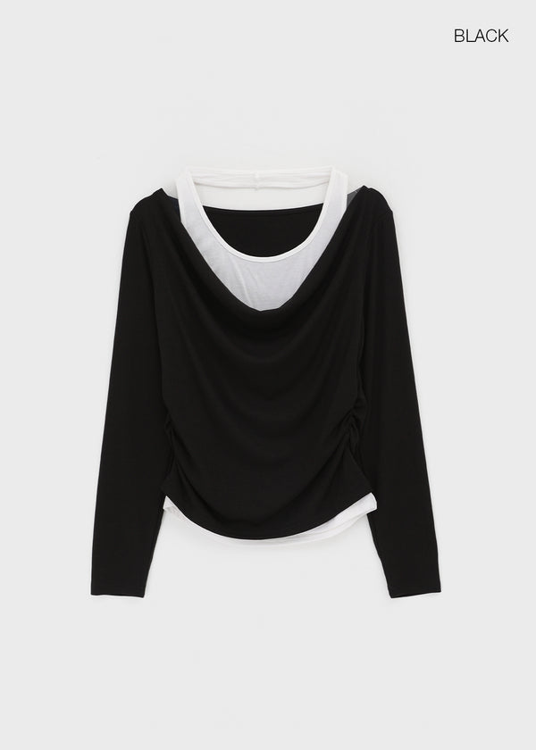Canny Halter Layered Off-shoulder Long Sleeve T-shirt
