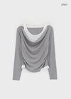Canny Halter Layered Off-shoulder Long Sleeve T-shirt