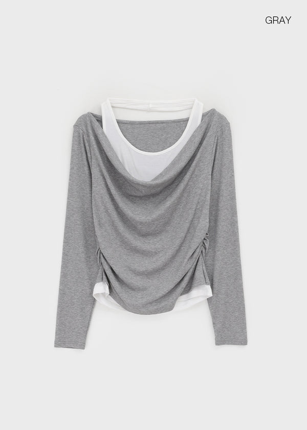 Canny Halter Layered Off-shoulder Long Sleeve T-shirt