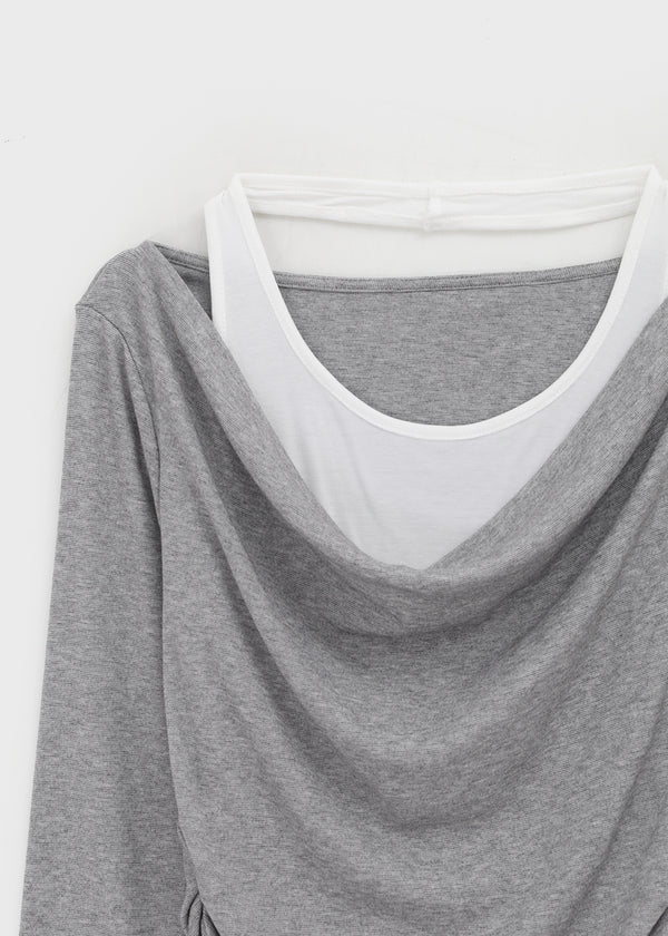 Canny Halter Layered Off-shoulder Long Sleeve T-shirt