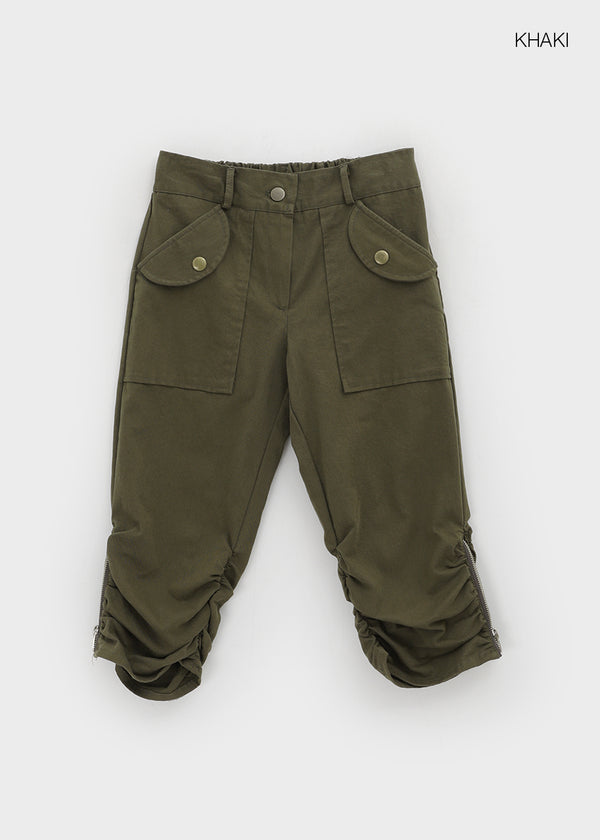 Musel Rivet Shirring Capri Pants