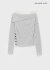 Kariko Off-shoulder Slit Button Long-sleeved T-shirt