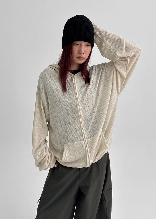 Roman Punching See-through Loose-fit Hooded Zip-up