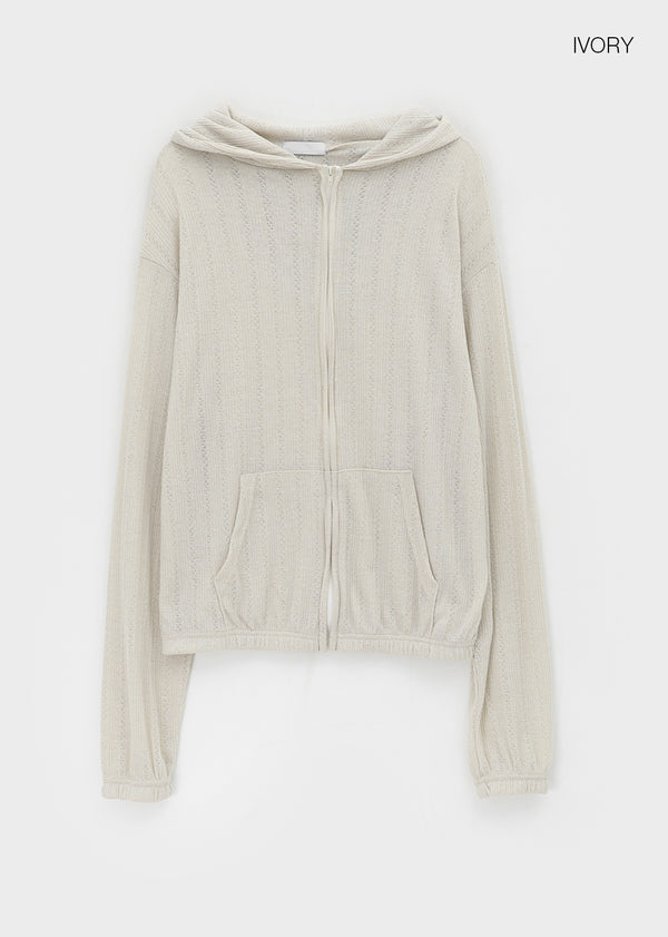 Roman Punching See-through Loose-fit Hooded Zip-up