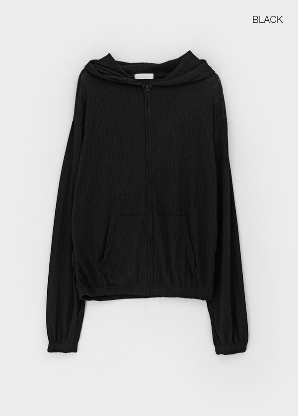 Roman Punching See-through Loose-fit Hooded Zip-up