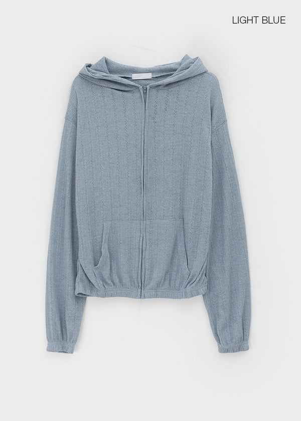 Roman Punching See-through Loose-fit Hooded Zip-up