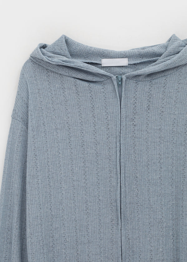 Roman Punching See-through Loose-fit Hooded Zip-up