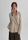 Hava Loose Fit Slit Henley Neck Knit Long Sleeve Tee