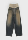 Tumble Washed Folding Wide Denim Pants