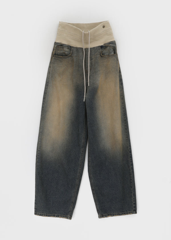 Tumble Washed Folding Wide Denim Pants