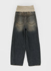 Tumble Washed Folding Wide Denim Pants